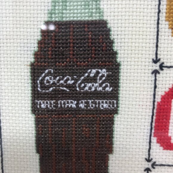 Coca-Cola Petit Point Needlepoint Red Framed Matted  5 cent 1886 Bottle - Picture 4 of 10